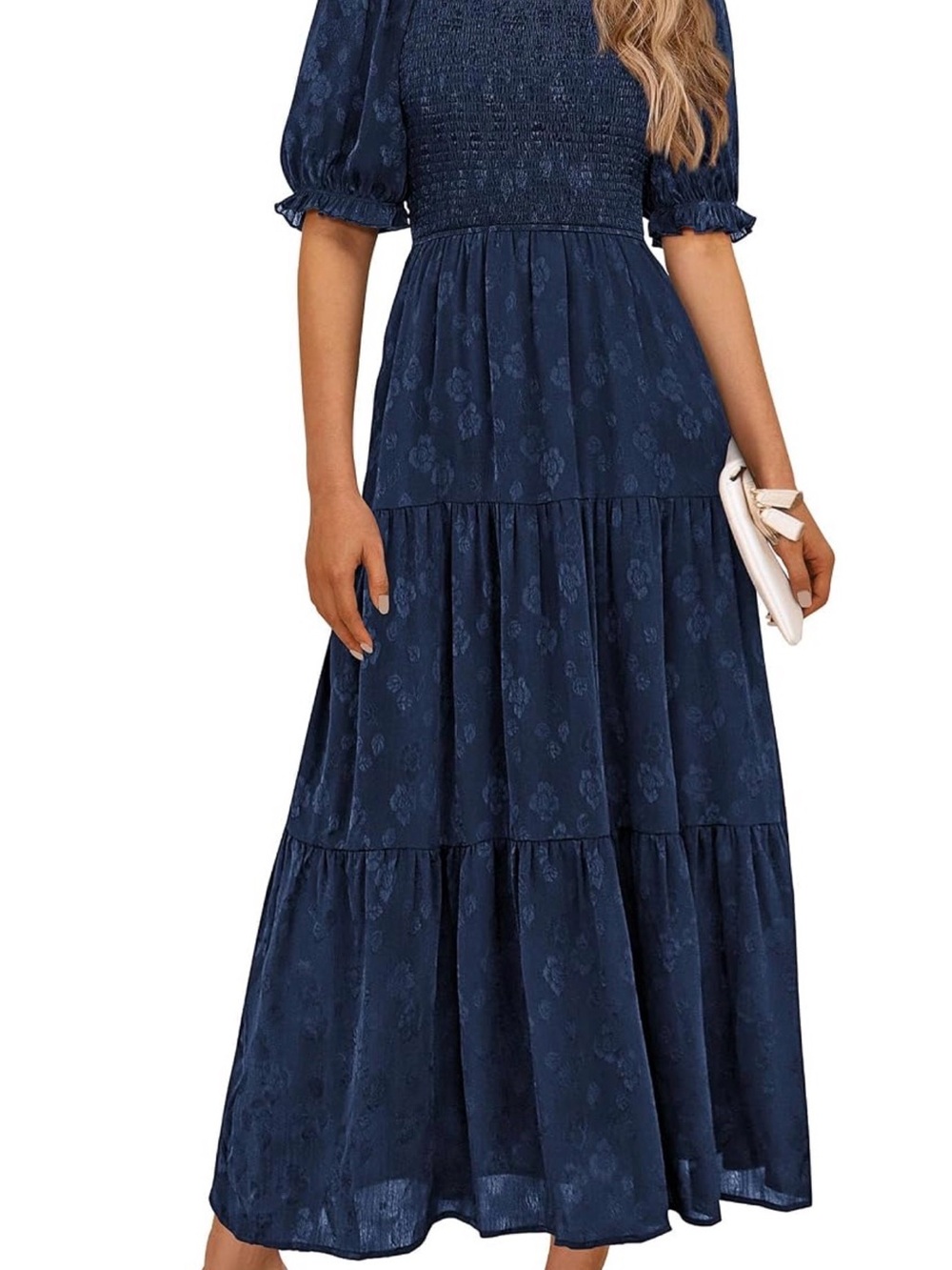 Smocked Tiered Maxi Dress - Navy